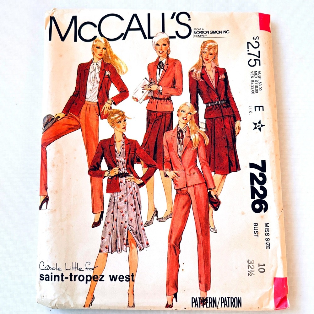 McCall's 7226 RARE Preppy Capsule Blazer Skirt Pants S 10 CaroleLittle St Tropez
